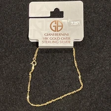 Giani Bernini 18k Gold Over Sterling Silver 7.25” Singapore W/ Bead Bracelet