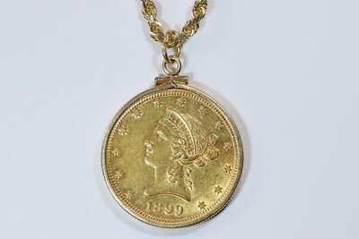 1899 $10 Gold Liberty Coin pendant 14K 20