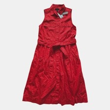 J. Crew Sleeveless Red Cotton collar Front Pockets Midi Dress 4 -New !
