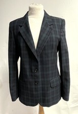 Ladies' Austin Reed Blue & Green Tartan Pure New Wool Jacket Uk 10 Vgc