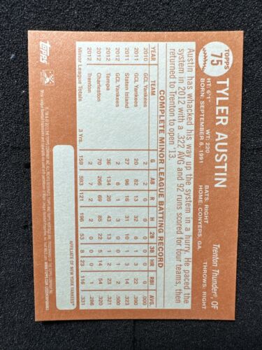 Tyler Austin #75 2013 Topps Heritage Minor League Edition Menge Rookie/Prospect - Bild 2 von 2