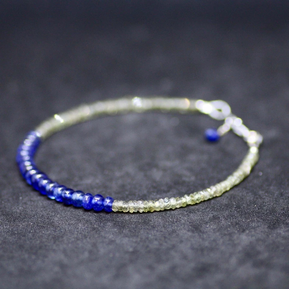 Brazalete Zafiro Azul Verde Natural Oro Blanco 14K Sólido, 7" - 7.5" Ajustable Foto 2 de 4