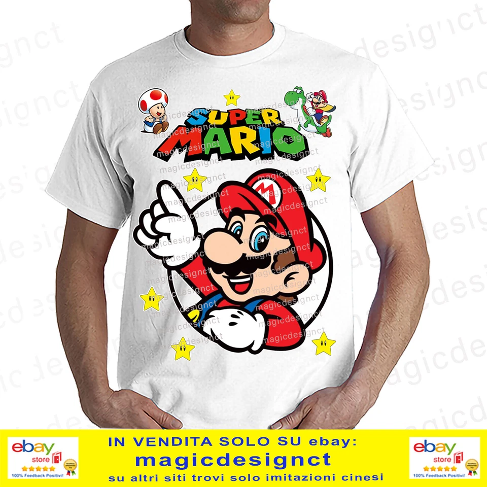 T-SHIRT SUPER MARIO BROS NINTENDO TSHIRT VIDEO GAMES UOMO BIMBO ANCHE MAN. LUNGA - Immagine 4 di 4