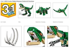 LEGO Creator Mighty Dinosaurs Toy 3-in-1 Triceratops Pterodactyl T-Rex 31058 NEW