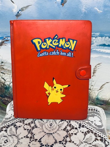 Vintage 1999 Pokemon Pikachu Red Binder TCG Album Snap 30 Page Card Holder