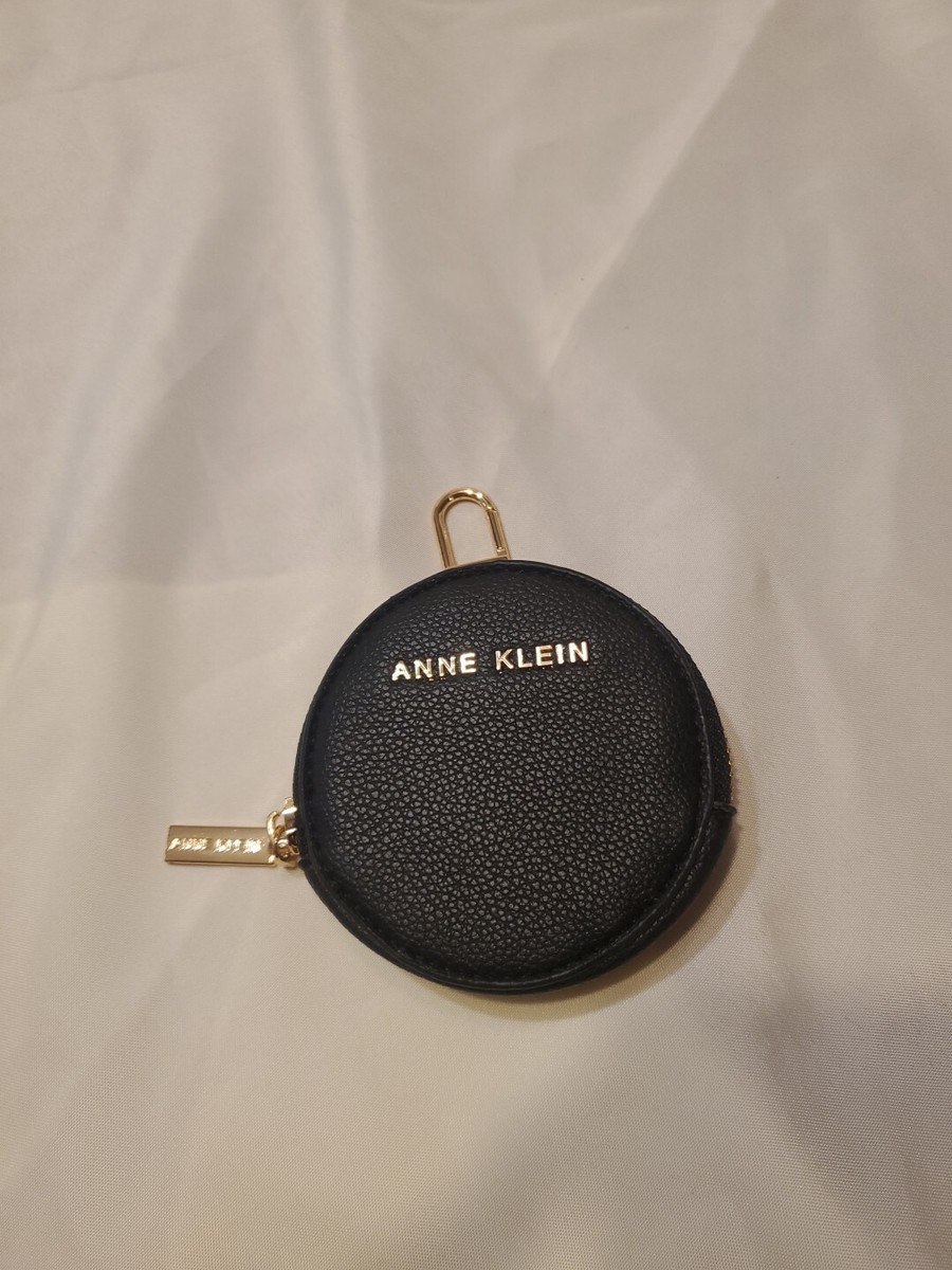 LEATHER COIN POUCH ROUND BLACK W/GOLD LEATHER COIN POUCH ROUND BLACK W/GOLD