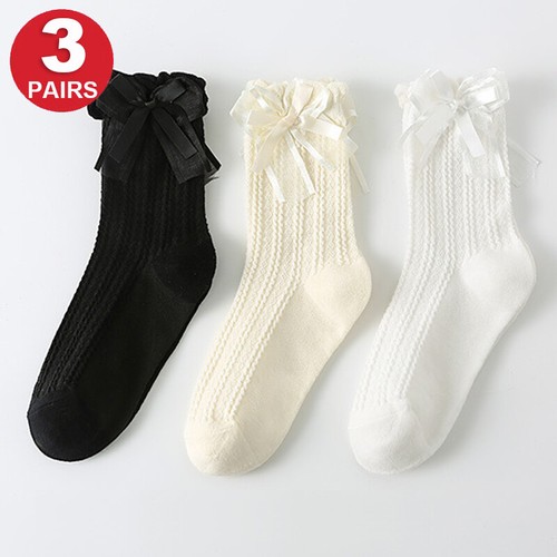 3 Paar Damen Mädchen Baumwolle Crew Socken Spitze Rüschen Rüschen Lolita Prinzessin Socken - Bild 2 von 16