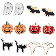 6 Pairs Halloween Stud Earrings Set Pumpkin,Stud Earrings Series