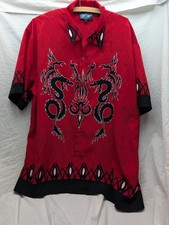 Sapphire Lounge Shirt Men Large Red Double Black Dragon Flame Tribal Y2K Vintage