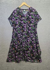 Ella Simone Dress 2X Black Midi Boho Romantic Floral Dark Cottagecore Peasant
