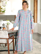 Lanz Nantucket Rose Cotton Flannel Nightgown, 54 Inch, Periwinkle Blue