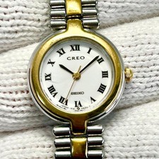 SEIKO Creo Vintage Ladies Quartz Watch Roman Dial Two Tone Dress 1F21-0A40