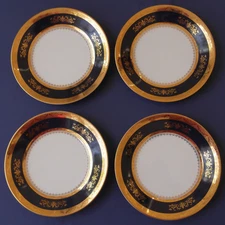 Four Philippe Deshoulieres 6" Limoges Orsay Cobalt Blue Bread Plates