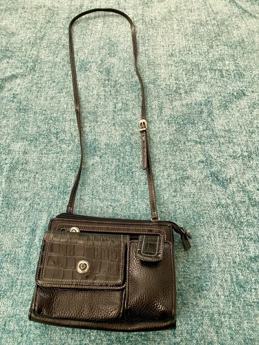 Brighton Small Crossbody Organizer Wallet Travel Bag Purse Black Pebbled Leather