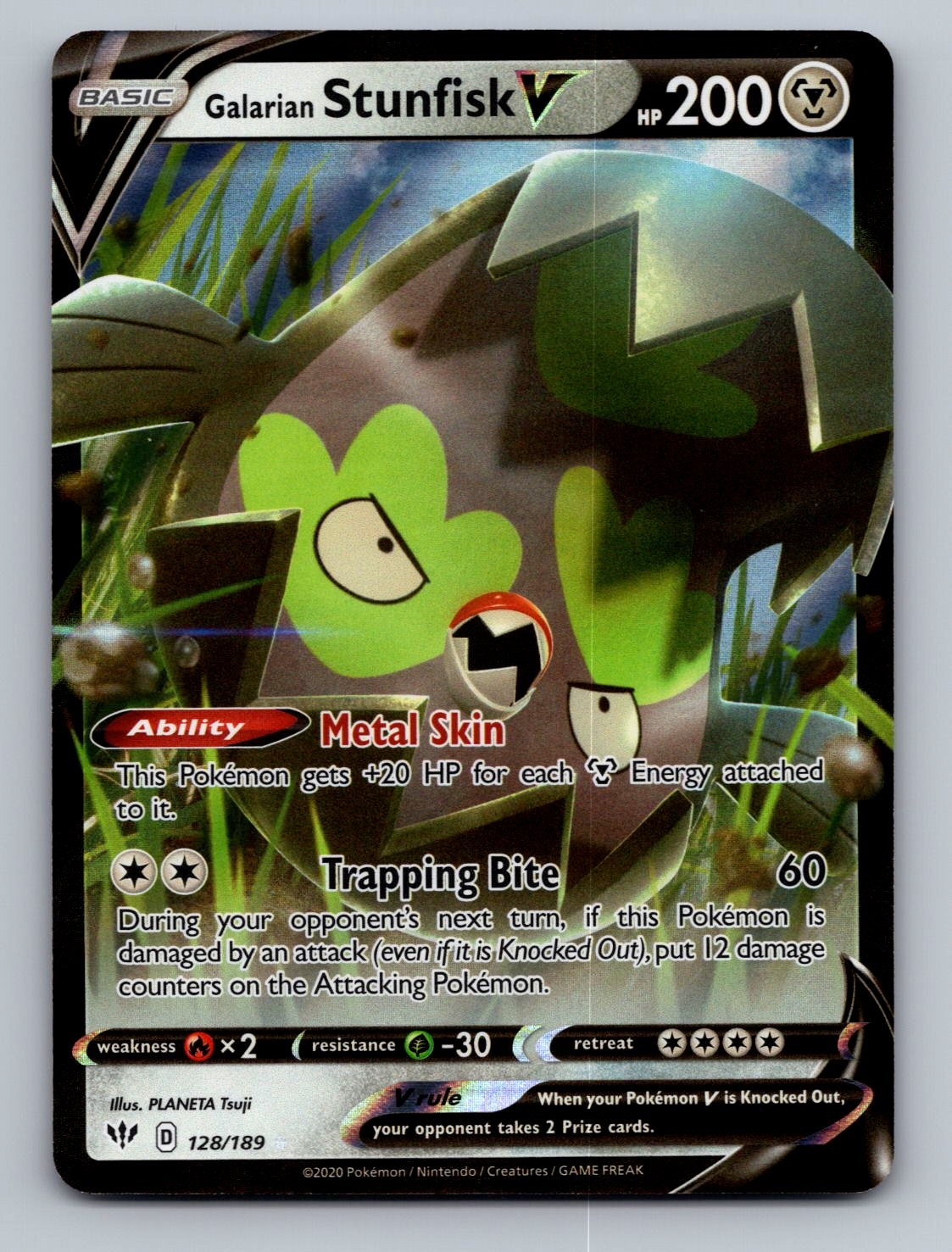 Galarian Stunfisk V 128/189 Holo Rare V Darkness Ablaze Pokemon Near Mint