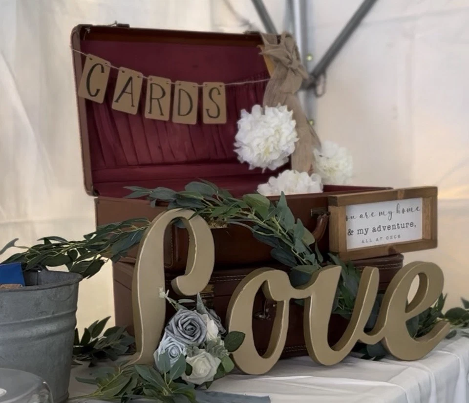 2 Vintage Leather Suitcases - Wedding Card Box or Boho / Rustic Home Decor - Image 2 of 4