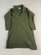 Madewell Sweater Dress Womens XS Green Merino Wool Blend Collared V Neck Knit