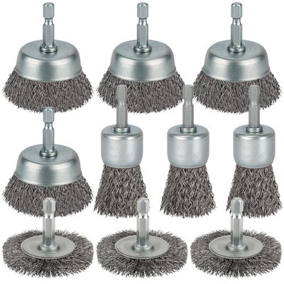 WENORA 10 Pcs Wire Brush for Drill, Coarse Carbon Steel Crimping Wire Wheel