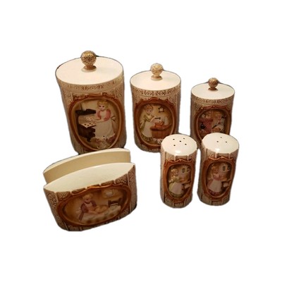 Vtg 1978 Sears Roebuck And Co Pioneer Girl Canisters Salt/ Pepper Napkin Holder