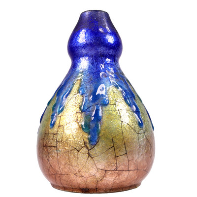 Amphore Keramik Vase Emaille Craquelure Ovoid rosa blaue Glasur H22 cm um 1900