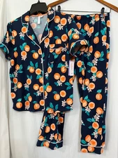 Joyspun Womens Navy Orange Short Sleeve Notch Collar & Capri Pajama Set U pick