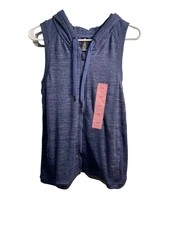 active life womens blue heather sleeveless zip up hooded vest size small