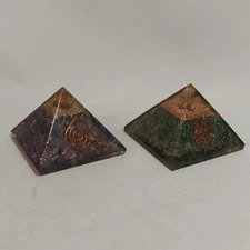EXTRA LARGE (70-75mm) AMETHYST & Jade Set Of 2 ORGONE GEMSTONE PYRAMID ORGONITE