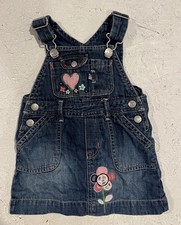 VINTAGE BABY GAP Girls Y2K Embroidered Denim Overalls 6  12M Floral Cottagecore