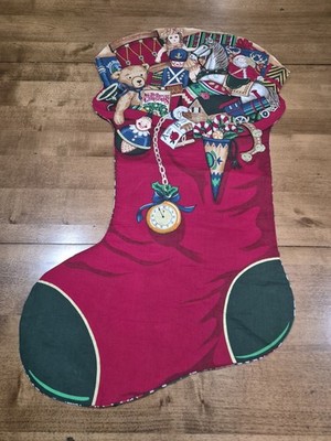 Large Fabric Two-Sided Quilted Stocking For Christmas Décor Or TBL Doily