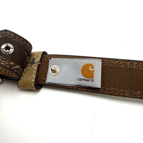 Carhartt Detroit Leather Work Belt 26 28 Boys Youth Tan Brown Triple Stitch - Picture 8 of 8