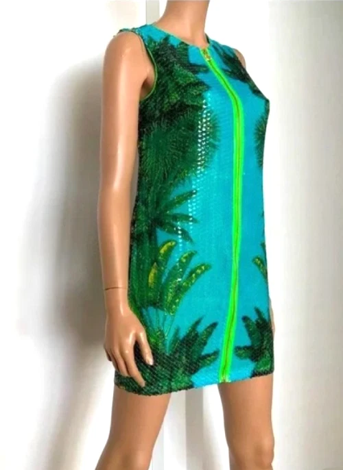 VERSACE H&M ~ Abito in paillettes con stampa palma ~ Taglia: M AUTENTICO