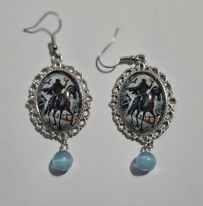Handcrafted artisan headless horseman glass Cameo Earrings 
