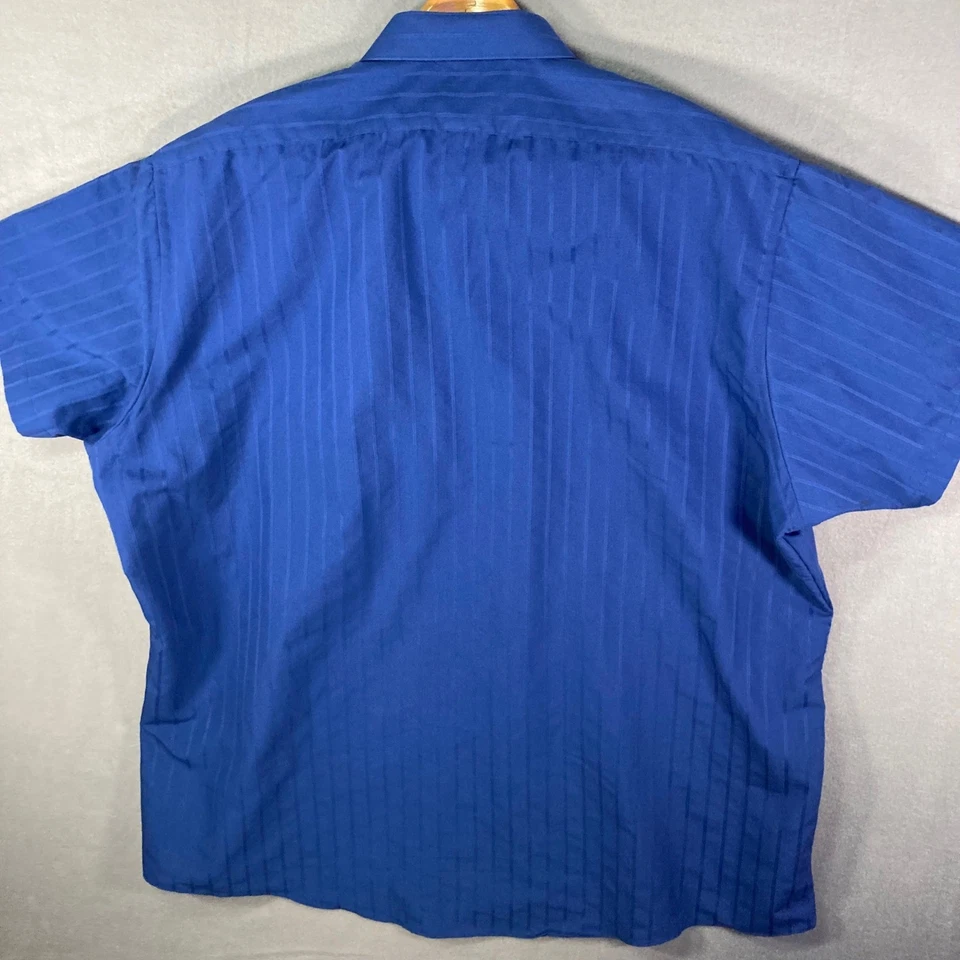 Camisa masculina David Taylor listrada azul manga curta com botões tamanho 20 - Imagem 2 de 4