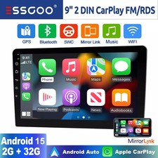 2G 32G Apple CarPlay 9" Android 15 Double 2 DIN Car Stereo SAT NAV GPS Head Unit