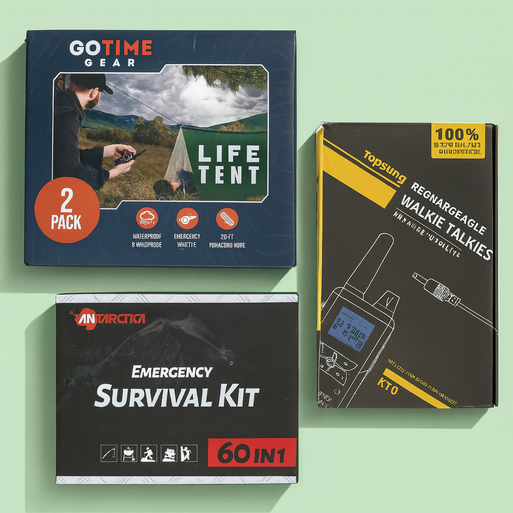 3-Piece Emergency Survival Bundle — Life Tent, Emergency Kit & Walkie Talkie