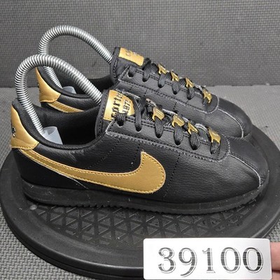 Nike Cortez 1972 Shoes Youth Size 4Y Black Gold Sneakers Leather Low Top Running