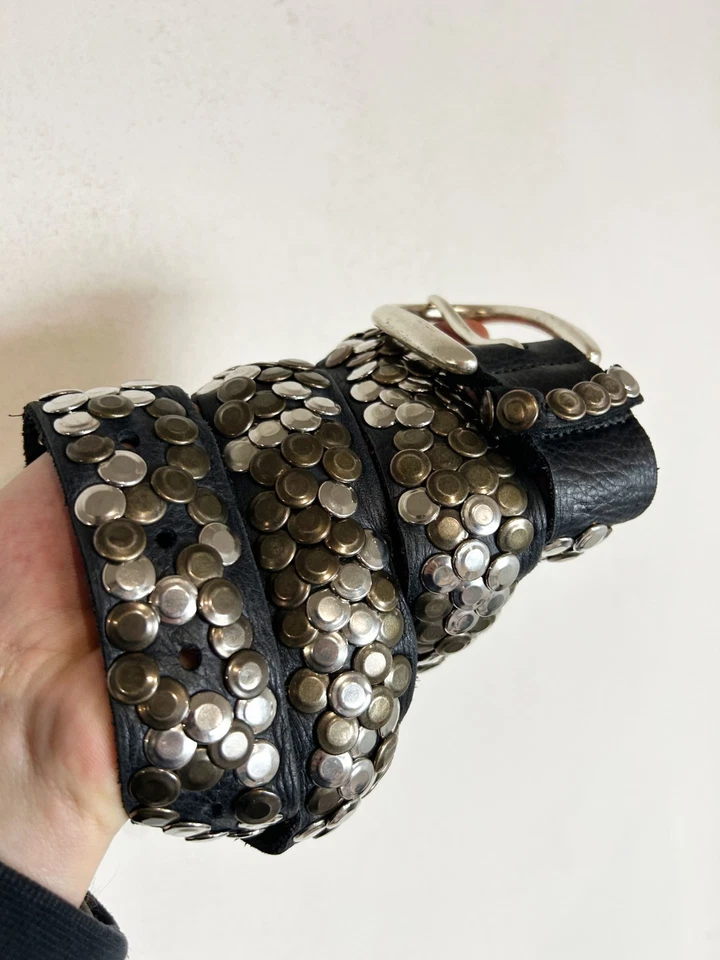 复古街头服饰日本风格骑手金属真皮皮带 90 年代 y2K — 第 3/4 张图片