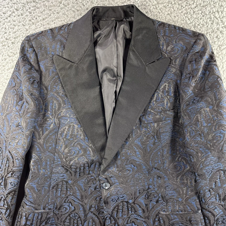 Chaqueta de Esmoquin AFTER SIX Rudofker Para Hombres 42R Negro Azul Blazer Jacquard Damasco Foto 2 de 4