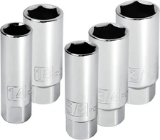 Powerbuilt 3/8-Inch Drive Spark Plug Socket Set, 6 Point, Plug, Grey 