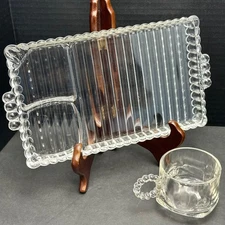 Vintage Hazel Atlas Ball & Rib Glass Sip N Snack Tray Cup MCM