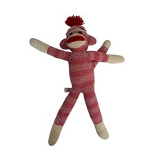 Schylling Sock Monkey Red Pink White Stripe With Hat Plush Stuffed Animal 20"