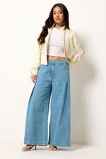 PixieGirl Petite Women's Pleated Palazzo Wide Leg Jeans