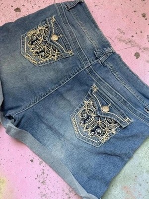 No boundaries womens w36 embellished denim mini micro shorts low rise y2k 00s