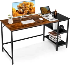 55” Computer Desk, Large Home Office Desk with 2-Tier Storage Shelves, Modern La