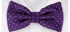 Purple White Polka Dot Men's Bow Tie  Matching Pocket Square Set