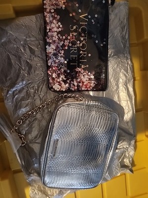 Victoria's Secret Sequin Pouch & Silver Croc Chain Bag Set