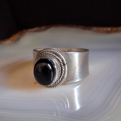 Ring Silber 925 black Onyx kraftvoll klar präsent 18mm 7,8 g vintage vielseitig