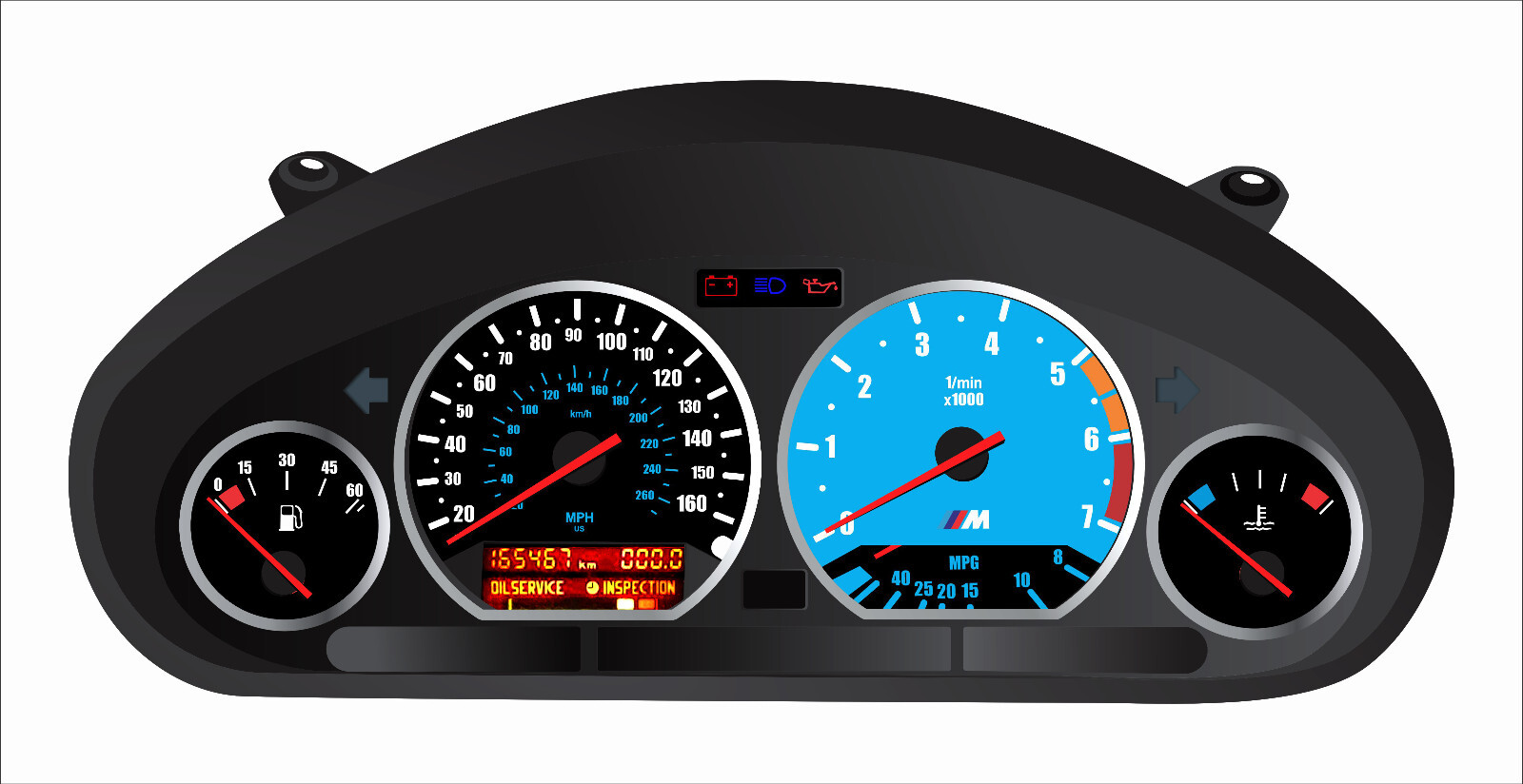 New Design BMW e36 Instrument Cluster Replacement, MPH and KM/H are