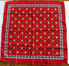 20  Red Scarf Chain Rectangles Yellow Blue White Made In Italy Polyester