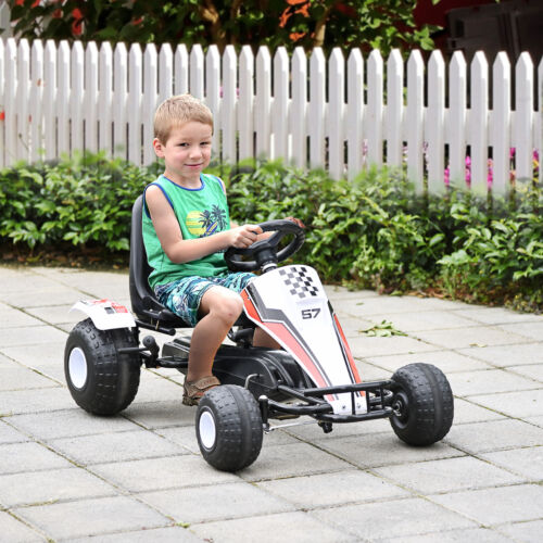 Go Kart Mit Pedal Kinderfahrzeug Tretauto mit Pedal für 3-6 Jahre Stahl Weiß - Bild 2 von 10